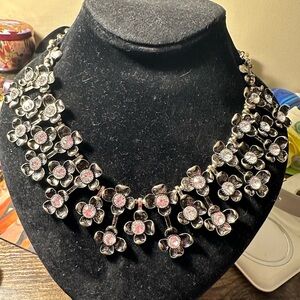Vintage Joan Rivers silver tone black enameled bib necklace